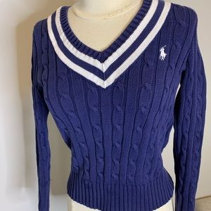 Navy Blue & White Ralph Lauren Polo V-neck Sweater